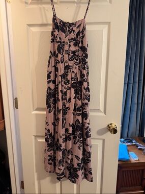 Free People Blush Pink Maxi Dress with Black Floral Print